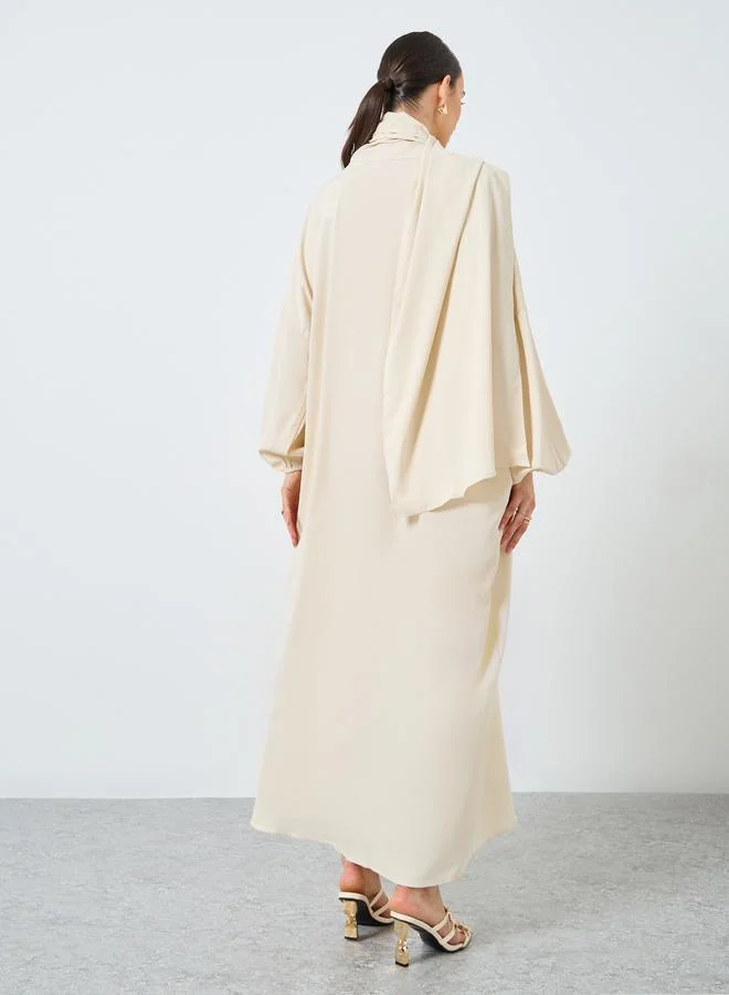 Take Two Beige Beige Volume Sleeves Abaya with Matching Scarf for Women | Best Price UAE
