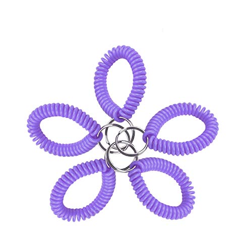 Lucky Line 2” Spiral Wrist Coil with Steel Key Ring, Flexible Wrist Band Key Chain Bracelet, Stretches To 12”, Purple, 5 Pack (4106505) - Image 1
