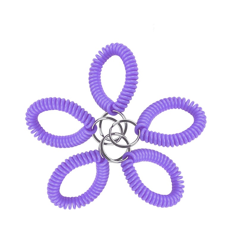 Lucky Line 2” Spiral Wrist Coil with Steel Key Ring, Flexible Wrist Band Key Chain Bracelet, Stretches To 12”, Purple, 5 Pack (4106505) - Image 2