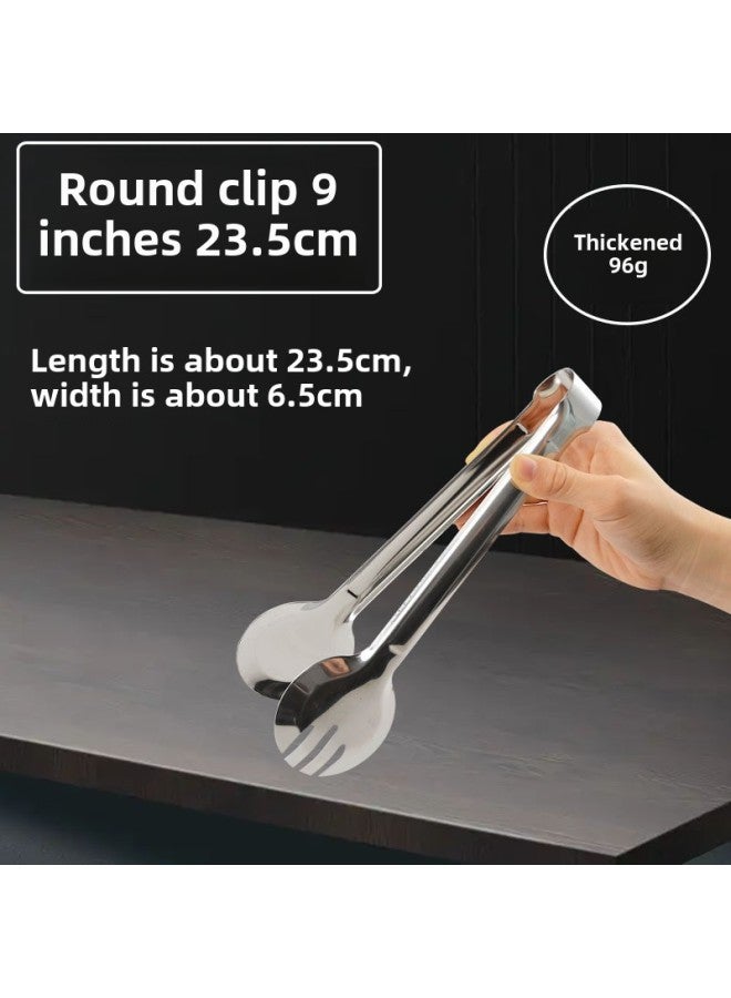 Thickened Stainless Steel Food Tongs Bread Tongs Barbecue Tongs Buffet Tongs Lotus Tongs Steak Tongs Barbecue Supplies-Color:Round Clip 24CM  - Image 1
