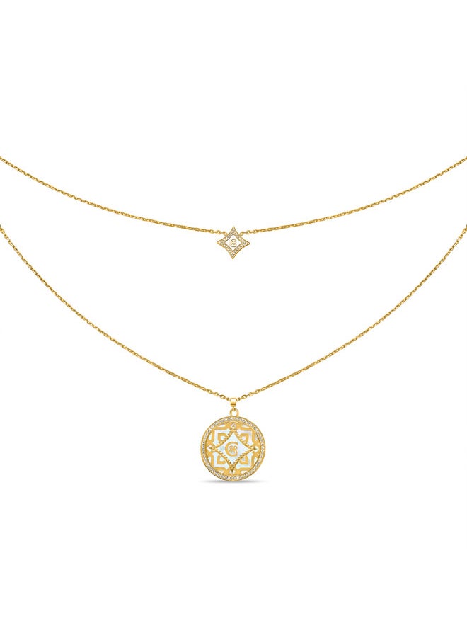 CERRUTI 1881 - Silvia Double-Layered Necklace, Diamond-Shaped and Mother of Pearl Pendants, Free-Spirited, Chic Jewelry for Women - Image 1