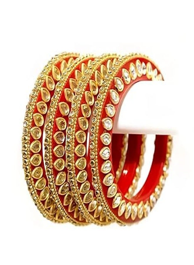 BANGLESKART Kundan Design Red Rajasthani Bangles Set for Women/Girls Kada Set for Any Occasion (Set of 4) (M(2/6)) - Image 2