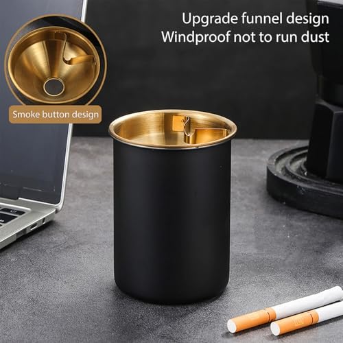 Ahamo Stainless Steel Ashtray with Lid - Windproof Cigarette Ash Tray for Home & Car Use, Durable 7.5cm Portable Metal Ash Tray for Indoor Outdoor (Black) - Image 5