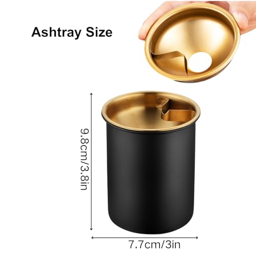 Ahamo Stainless Steel Ashtray with Lid - Windproof Cigarette Ash Tray for Home & Car Use, Durable 7.5cm Portable Metal Ash Tray for Indoor Outdoor (Black) - Image 2