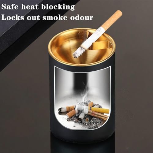Ahamo Stainless Steel Ashtray with Lid - Windproof Cigarette Ash Tray for Home & Car Use, Durable 7.5cm Portable Metal Ash Tray for Indoor Outdoor (Black) - Image 3