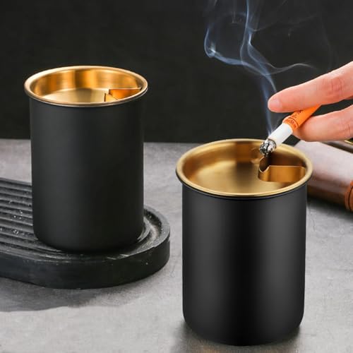 Ahamo Stainless Steel Ashtray with Lid - Windproof Cigarette Ash Tray for Home & Car Use, Durable 7.5cm Portable Metal Ash Tray for Indoor Outdoor (Black) - Image 4
