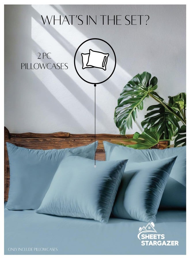 SHEETS STARGAZER 1000 Thread Count 100% Egyptian Cotton Pillow Cases, Set of 2 Pillowcase, Long-Staple 100% Cotton Breathable, Soft Sateen Weave Bed Pillow Cover, 20 X 30 Inches Pillowcases Light Blue Standard Size - Image 4