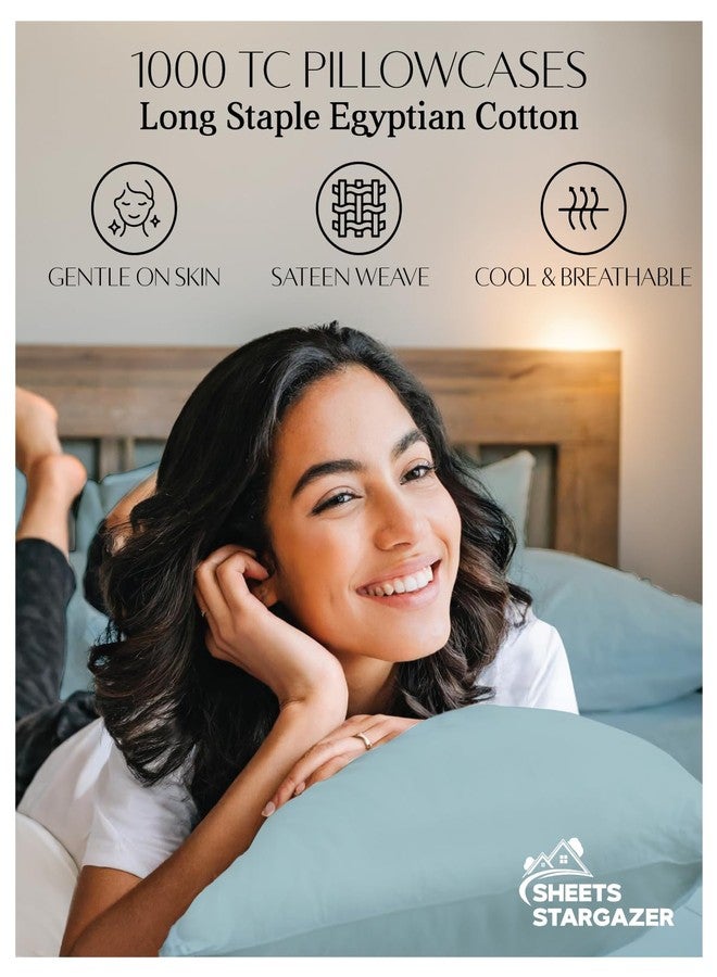 SHEETS STARGAZER 1000 Thread Count 100% Egyptian Cotton Pillow Cases, Set of 2 Pillowcase, Long-Staple 100% Cotton Breathable, Soft Sateen Weave Bed Pillow Cover, 20 X 30 Inches Pillowcases Light Blue Standard Size - Image 5