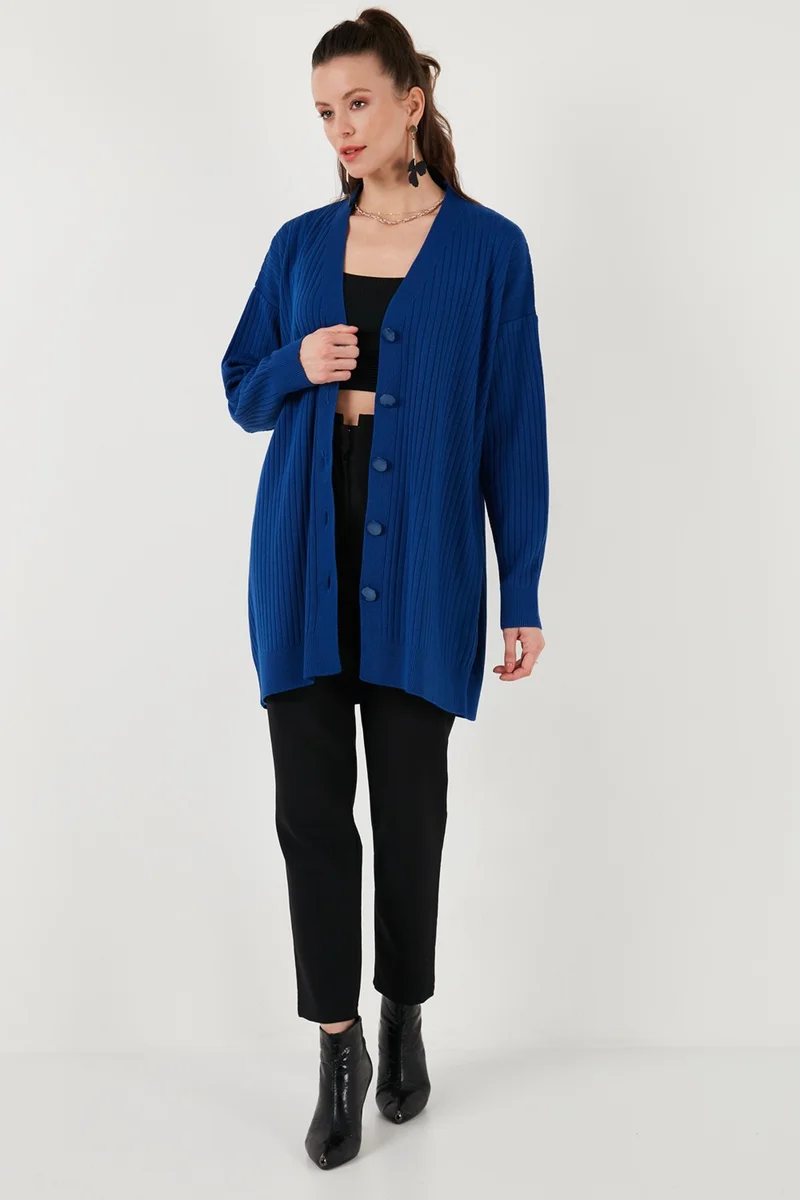 Lela V Neck Buttoned Long Knitted Cardigan Women's Cardigan 4616040Y