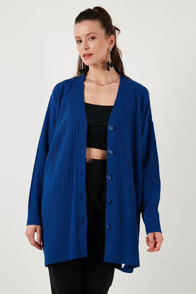 Lela V Neck Buttoned Long Knitted Cardigan Women's Cardigan 4616040Y