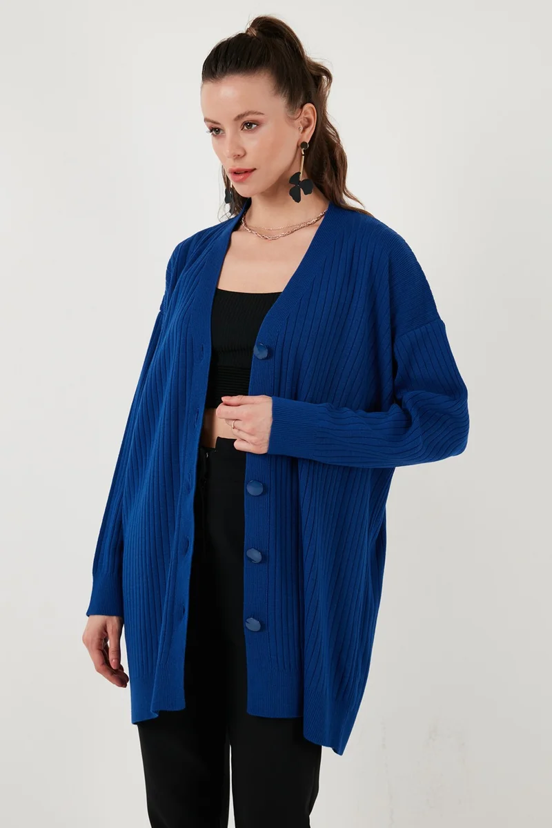 Lela V Neck Buttoned Long Knitted Cardigan Women's Cardigan 4616040Y