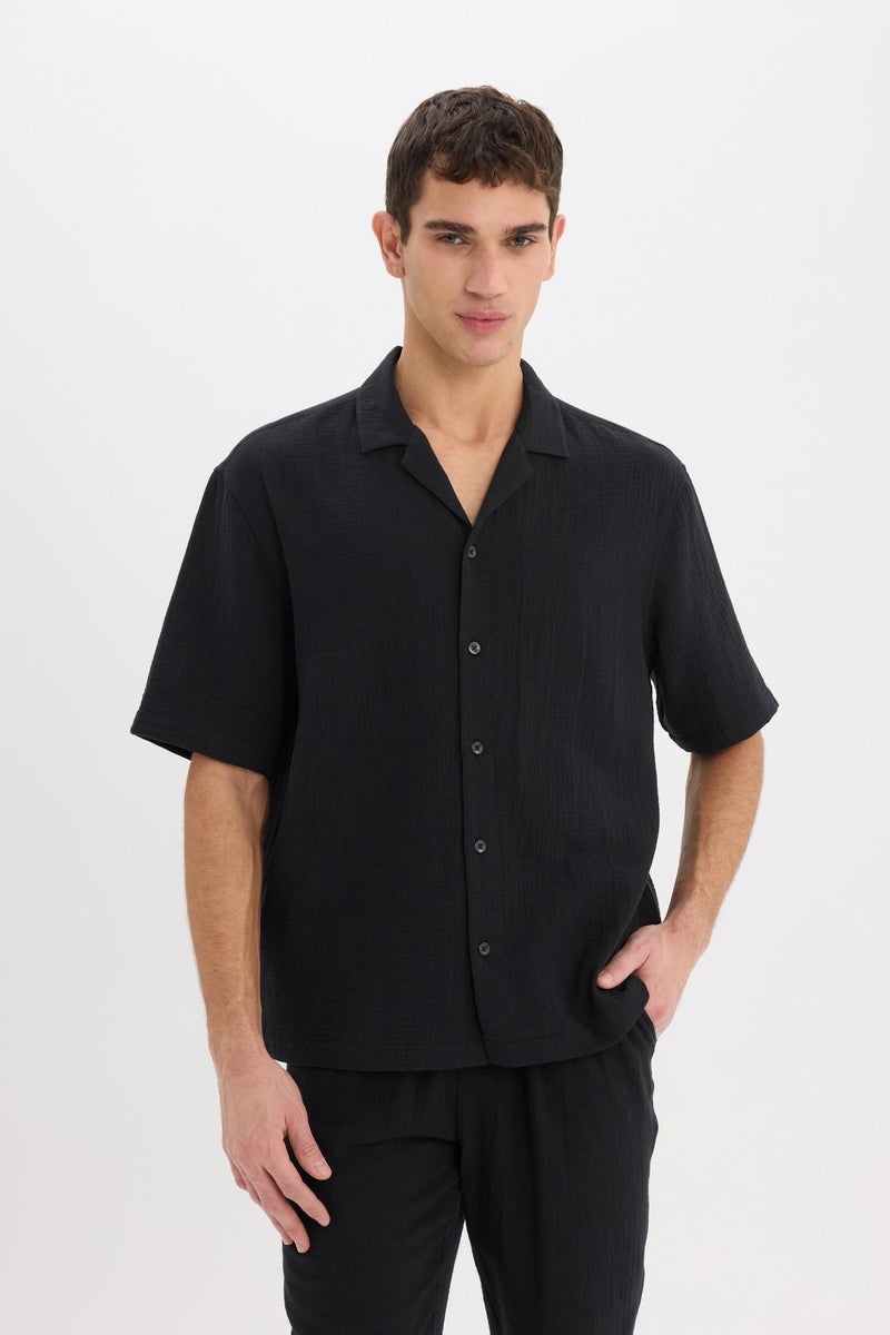 DeFacto Man Relax Fit Resort Neck Cotton Short Sleeve Shirt - Image 4