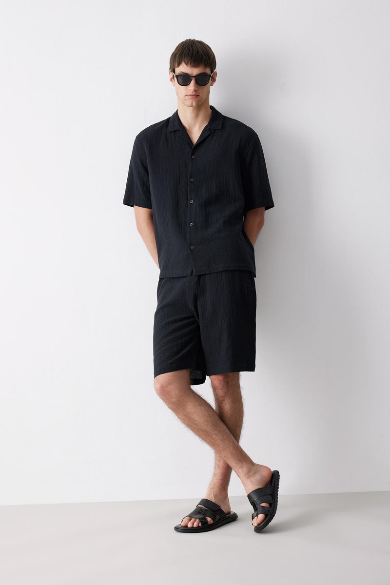 DeFacto Black Man Cotton Relax Fit Cotton Summer Muslin Shirt Casual - Image 2