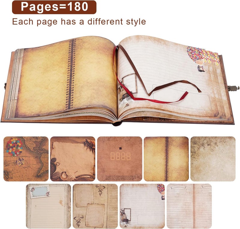 JIMBON Our Adventure Book Scrapbook 180 Pages Photo Album, DIY Handmade Memory Travel Diary Photo Book Journal Scrapbook,Embossed Letter Leather Cover for Anniversary,Wedding - Image 3