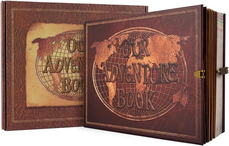 JIMBON Our Adventure Book Scrapbook 180 Pages Photo Album, DIY Handmade Memory Travel Diary Photo Book Journal Scrapbook,Embossed Letter Leather Cover for Anniversary,Wedding - Image 1