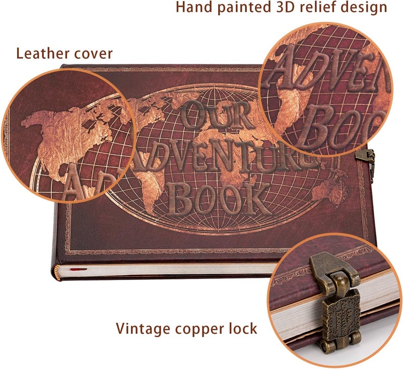 JIMBON Our Adventure Book Scrapbook 180 Pages Photo Album, DIY Handmade Memory Travel Diary Photo Book Journal Scrapbook,Embossed Letter Leather Cover for Anniversary,Wedding - Image 4