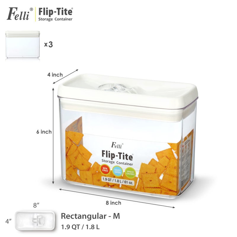 Felli Flip Tite Airtight Storange Container for Pantry Kitchen (White, 4", Rectangular 1.9qt 3pk) - Image 3