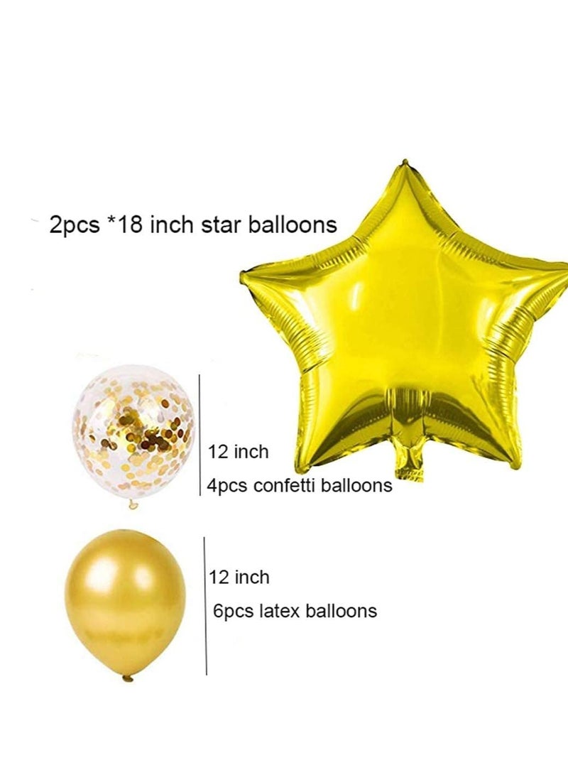 MARKQ Gold Happy Birthday Balloons Decoration Set with Foil Letter Balloons Banner, 6 Latex Balloons, 2 Star Balloons, 4 Confetti Balloons  - Image 2