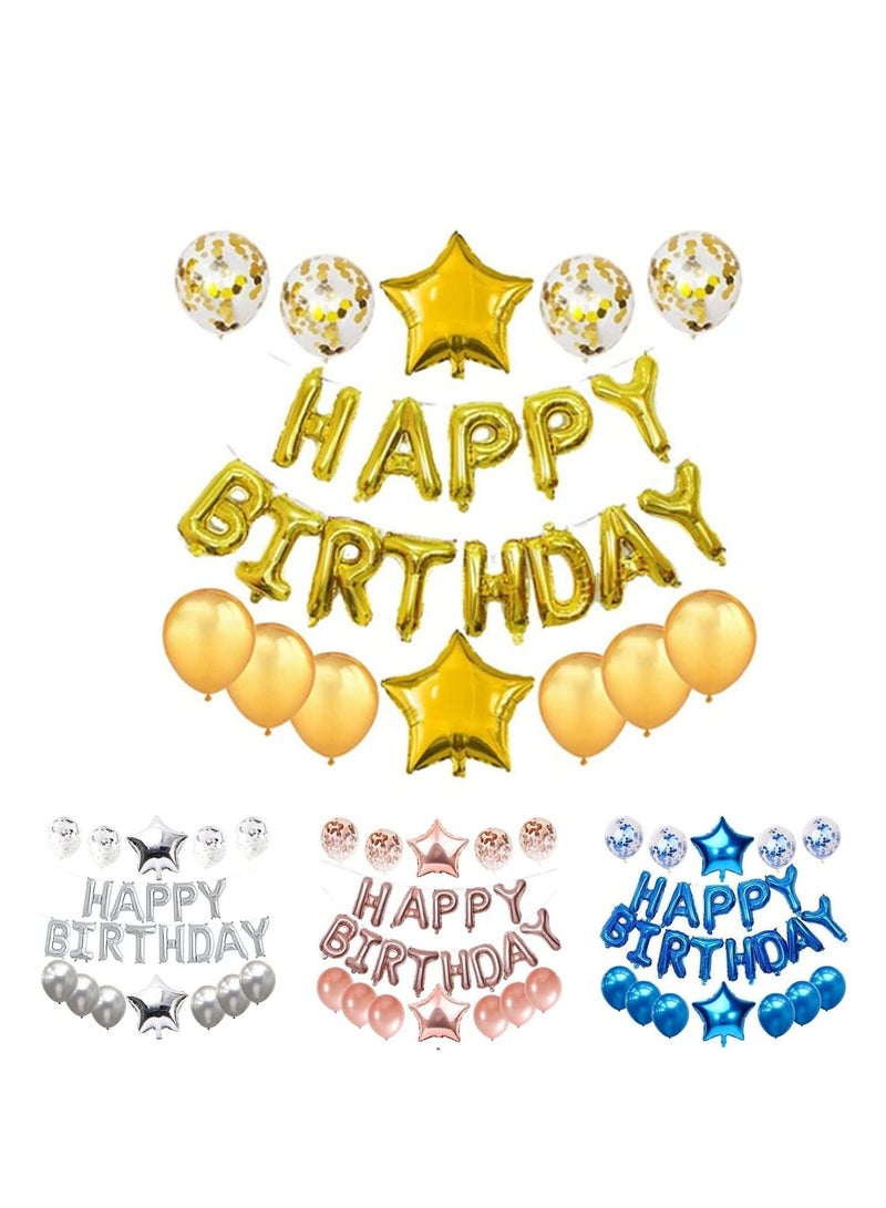 MARKQ Gold Happy Birthday Balloons Decoration Set with Foil Letter Balloons Banner, 6 Latex Balloons, 2 Star Balloons, 4 Confetti Balloons  - Image 1