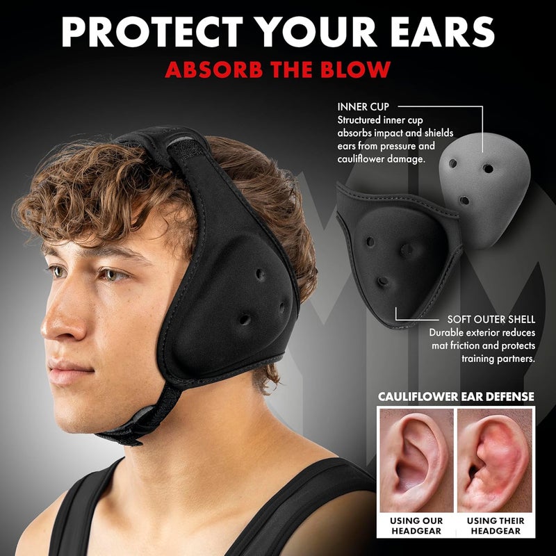 Matman Ultrasoft Wrestling Headgear for Teens, Black - Image 3