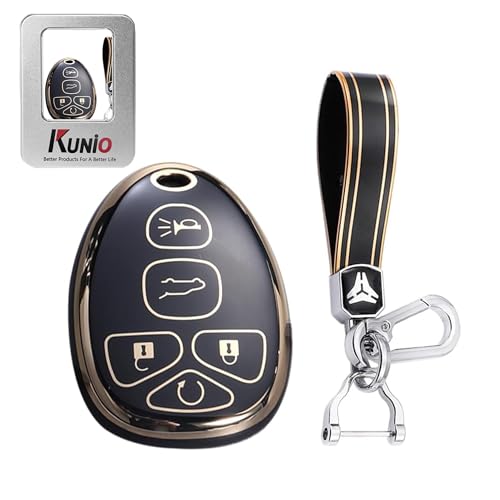 KUNIO For Chevy TPU Key Fob Cover Case Fit for Chevy Traverse Tahoe Suburban GMC Yukon Acadia Cadillac Escalade SRX Buick Enclave Saturn Outlook Keychain Key Holder Accessories 5 Button A Black - Image 1