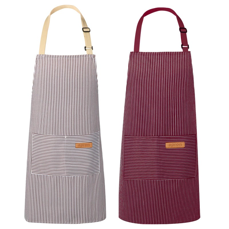 VALOME 2 Pack Kitchen Aprons, Apron for Cooking with 2 Pockets, Unisex Adjustable Neck Strap Chef Aprons for Men Women (BROWN & RED) - Image 1
