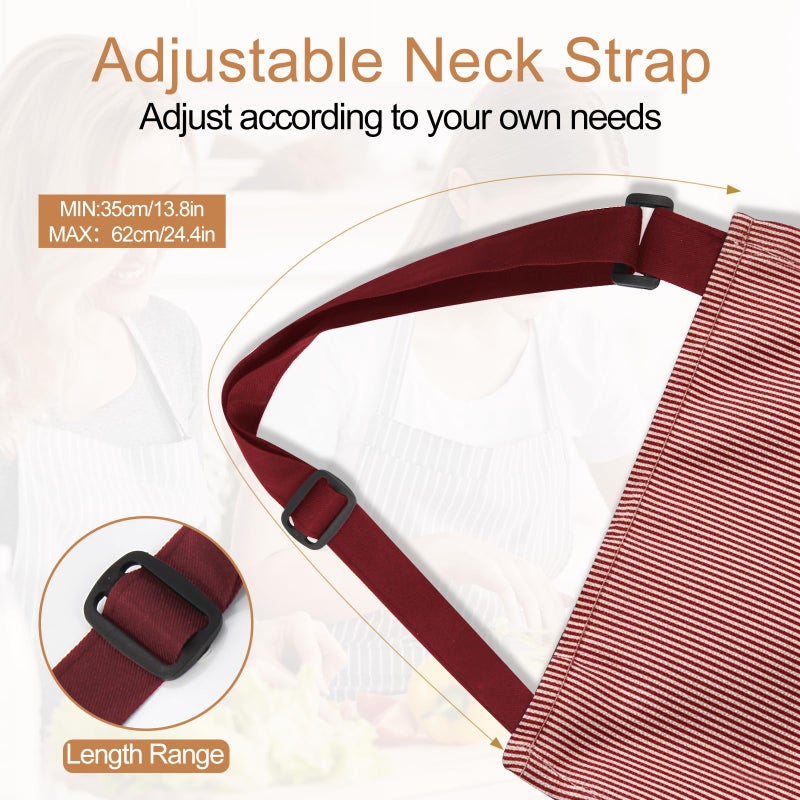 VALOME 2 Pack Kitchen Aprons, Apron for Cooking with 2 Pockets, Unisex Adjustable Neck Strap Chef Aprons for Men Women (BROWN & RED) - Image 4