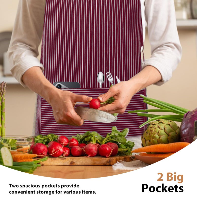 VALOME 2 Pack Kitchen Aprons, Apron for Cooking with 2 Pockets, Unisex Adjustable Neck Strap Chef Aprons for Men Women (BROWN & RED) - Image 5