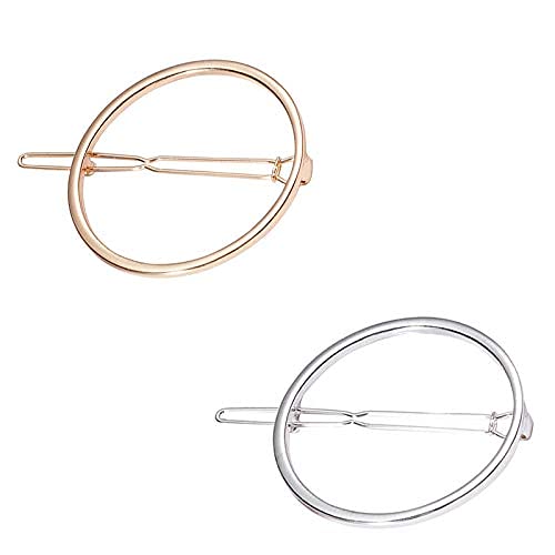 2 Pcs Minimalist Dainty Hollow Geometric Round Circle Metal Hairpin Hair Clip for Women and Girls on any Occasion Gold  Silver