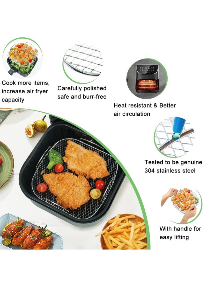 SYOSI 8 inch Air Fryer Rack, Square Stainless Steel Dehydrator Rack, Air Fryer Basket Tray, Air Fryer Accessories Dishwasher Safe Fit for Oven, Compatible with Most Air Fryer - Image 3