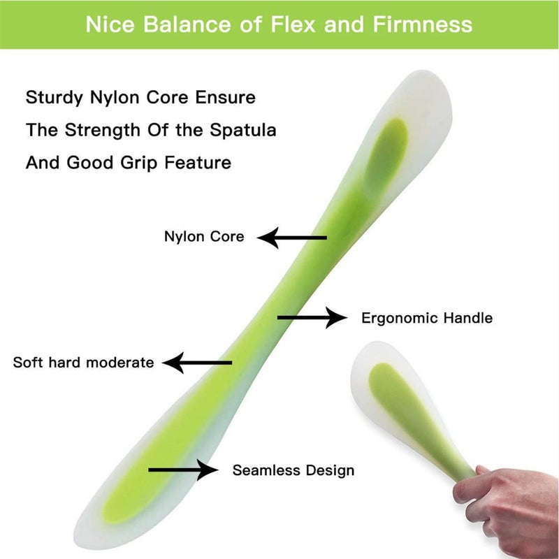 AUOCATTAIL Silicone Spatulas Scraper Spoon 2-in-1Heat Resistant Kitchen Gadget for Cooking Baking Spreading Mixing Supplie Cake Tool Ideal Gift Good Grip Home Utensil for Dad Mom Kitchen Gadget Accessory (Green) - Image 2