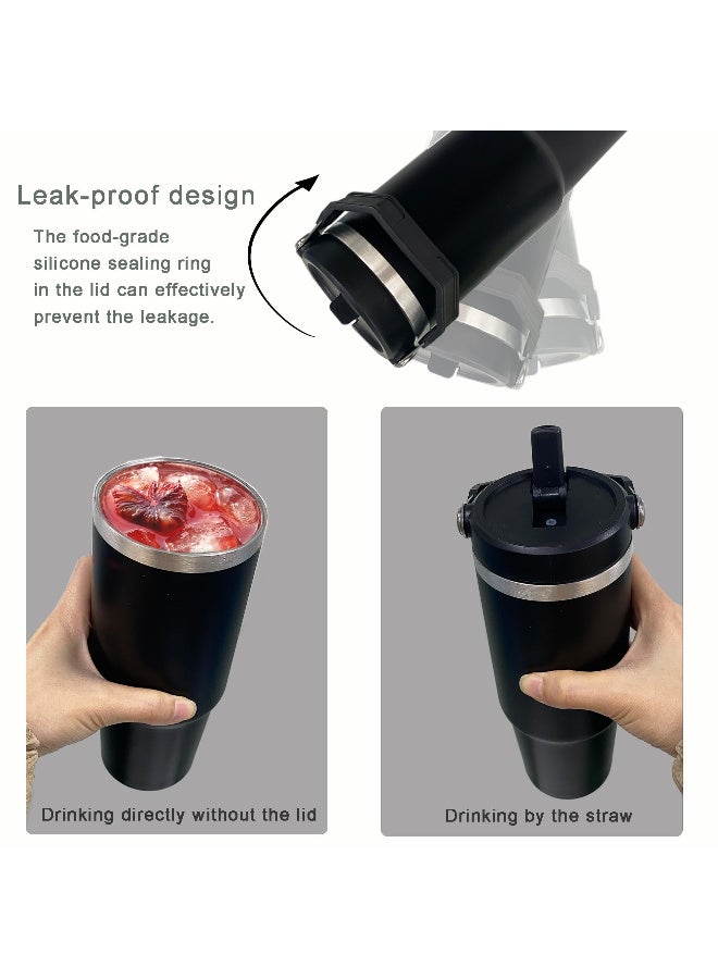 ZERIFAM Vacuum Insulated Tumbler with Lid, Stainless Steel 30oz Tumbler with Handle, Wall Thermal Water Bottle, Leakproof Travel Mug for Hot, Iced Drink, Home, Walk, Trval, Sport - Image 4