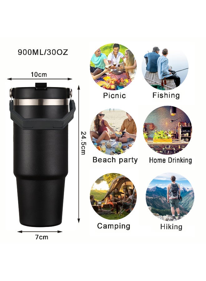 ZERIFAM Vacuum Insulated Tumbler with Lid, Stainless Steel 30oz Tumbler with Handle, Wall Thermal Water Bottle, Leakproof Travel Mug for Hot, Iced Drink, Home, Walk, Trval, Sport - Image 5