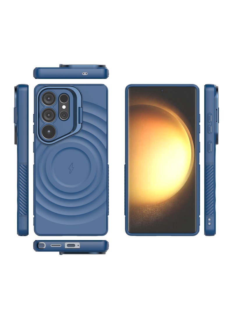 غطاء حمايه لهاتف سامسونج جلاكسي S25 الترا جراب ارمور مغناطيسي ياتي بحواف مرتفعة حول الشاشة وعدسة الكاميرا تساعد على منع الخدوش معا استاند للكاميرا - ازرق - Image 2