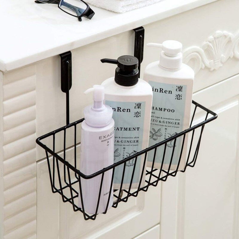 Go Hooked Go Hooked Metal Wire Multipurpose Over Door Basket Hanging Cabinet Storage Organizer Bin for Kitchen, Pantry Bathroom Black Space-Saving Versatile Heavy Sleek and Sturdy Duty Set of 1  - Image 2