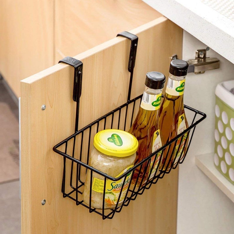 Go Hooked Go Hooked Metal Wire Multipurpose Over Door Basket Hanging Cabinet Storage Organizer Bin for Kitchen, Pantry Bathroom Black Space-Saving Versatile Heavy Sleek and Sturdy Duty Set of 1  - Image 4
