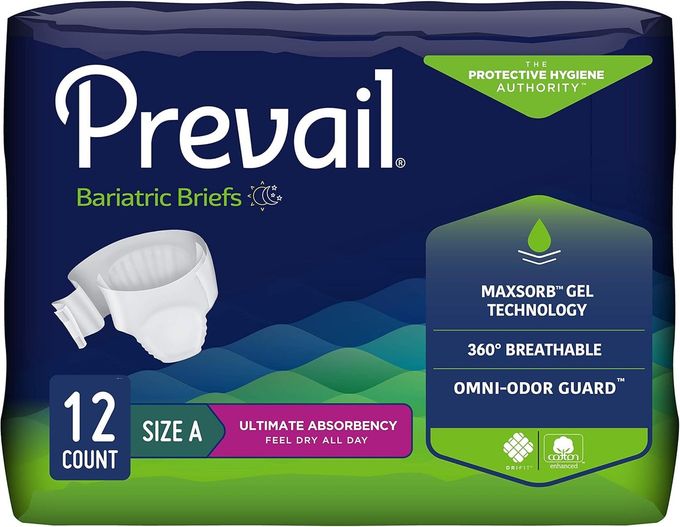 Prevail Bariatric Ultimate Absorbency Incontinence Briefs Size A 12 Count Breathable Rapid Absorption Discreet Comfort Fit Adult Diapers