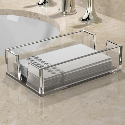 LEVIMETREE Acrylic Guest Towel Holder Tray for Bathroom – Napkin Holder for Disposable Paper Towels, Hand Towel Organizer for Vanity or Bathroom, Clear Bathroom Accessory, 8.7 x 5.2 x 2.5 Inch Size - Image 2