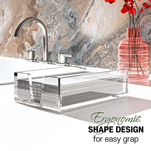 LEVIMETREE Acrylic Guest Towel Holder Tray for Bathroom – Napkin Holder for Disposable Paper Towels, Hand Towel Organizer for Vanity or Bathroom, Clear Bathroom Accessory, 8.7 x 5.2 x 2.5 Inch Size - Image 5