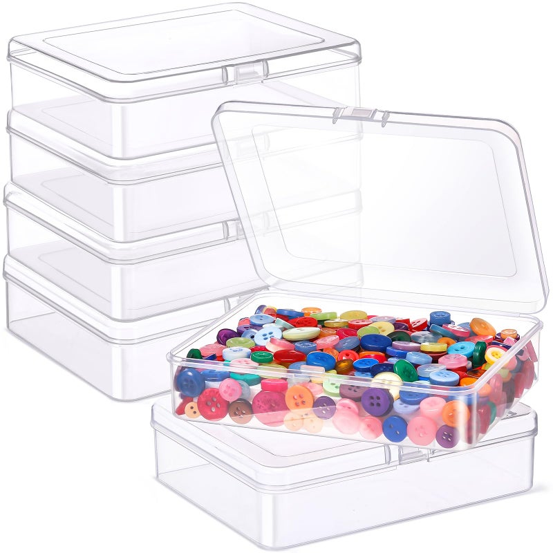 Jetec 6 Pieces Mini Plastic Clear Beads Storage Containers Box for Collecting Small Items, Beads, Jewelry, Business Cards, Game Pieces, Crafts (5 x 4 x 1.3 Inch) - Image 1