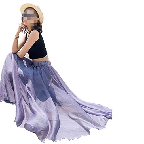 Teemall Women's Ankle Chiffon Long Skirt A-line Retro Skirts Pleated Beach Maxi Skirt (Light Purple) - Image 3