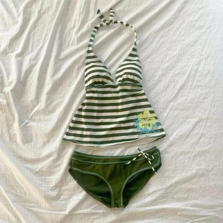 TYATVS Cute Tankini Swimsuit Y2k Floral Set for Women Vintage 2 Piece Swimsuit 2000s Fashion Aesthetics Clothes (A-Green,Small) - Image 2