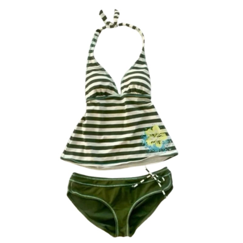 TYATVS Cute Tankini Swimsuit Y2k Floral Set for Women Vintage 2 Piece Swimsuit 2000s Fashion Aesthetics Clothes (A-Green,Small) - Image 1