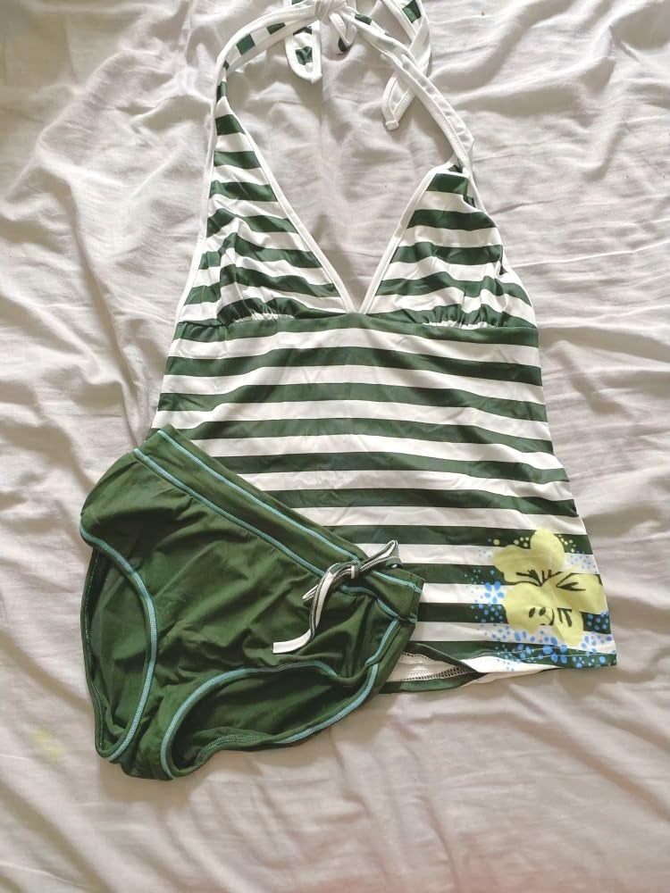 TYATVS Cute Tankini Swimsuit Y2k Floral Set for Women Vintage 2 Piece Swimsuit 2000s Fashion Aesthetics Clothes (A-Green,Small) - Image 3