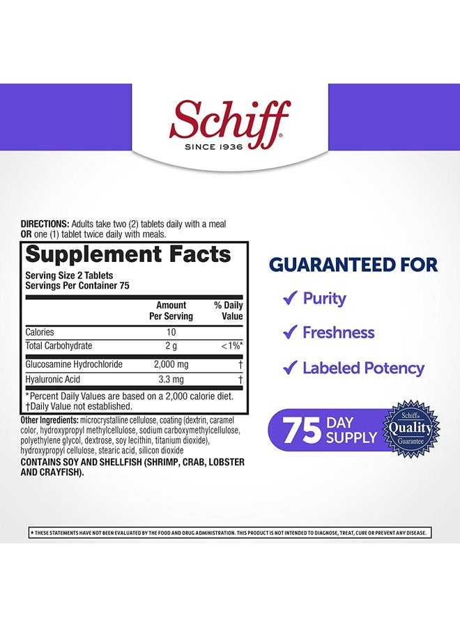 Schiff Glucosamine with Hyaluronic Acid, 2000mg Glucosamine, Joint Care Supplement Helps Lubricate & Protect Joints*, 150 Count (Pack of 2) - Image 3