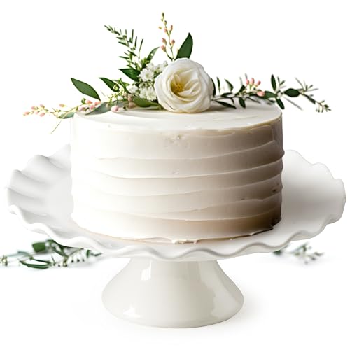YHOJOY White Cake Stand 10 Inch Cake Stands for Tea Party Round Dessert Stand for 8 Inch Cake Small Cake Plate Cupcake Stand for Dessert Table Display Ruffle Trim