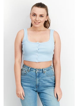 Miss Selfridge Women U-Neckline Sleeveless Ribbed Crop Top, Blue  - Image 1