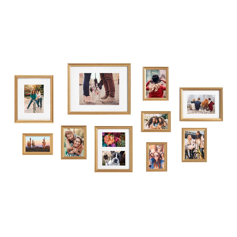 Kate and Laurel Kate and Laurel Adlynn Photo Frame Set Set of 10 Varying Sizes Gold Traditional Glam Frame Collection for Wall 