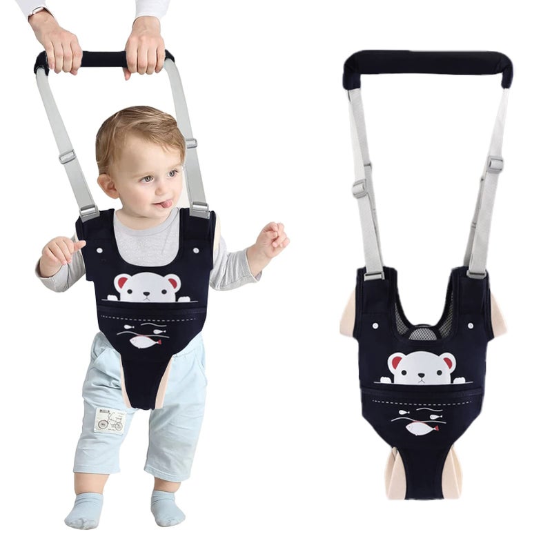 Ocanoiy Baby Walking Harness Handheld Baby Walker Assistant Belt Adjustable Toddler Infant Harnesses Standing Up Walking Learning Helper with Detachable Crotch for 9-24 Month Old (Dark Blue) - Image 1