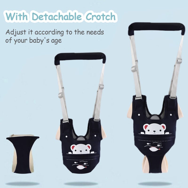 Ocanoiy Baby Walking Harness Handheld Baby Walker Assistant Belt Adjustable Toddler Infant Harnesses Standing Up Walking Learning Helper with Detachable Crotch for 9-24 Month Old (Dark Blue) - Image 4